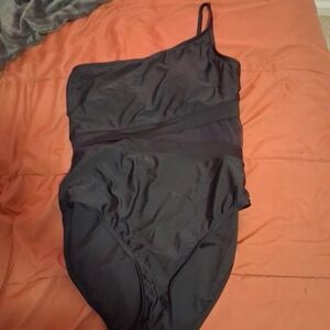 Wonder Nation Black One-Shoulder Swim One Piece